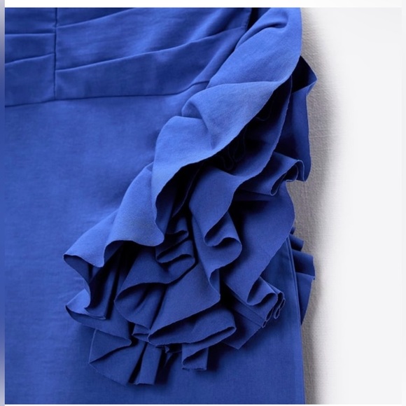 Zara Royal Blue Short Mini Side Ruffled Strapless Dress - Picture 6 of 8